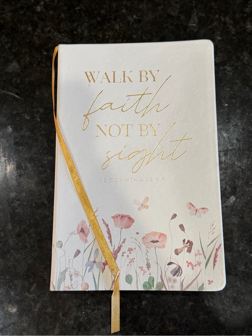 Faith Journal Notebook in White with Gold Foil and Floral Accents